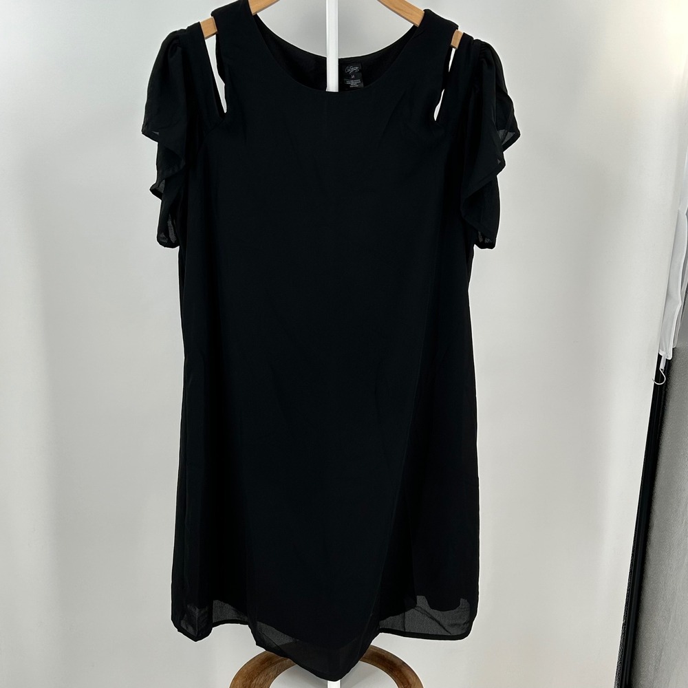 Sassy Black Chiffon Cold Shoulder Ruffle Sleeve Dress Size 14‎ Layere Sheer